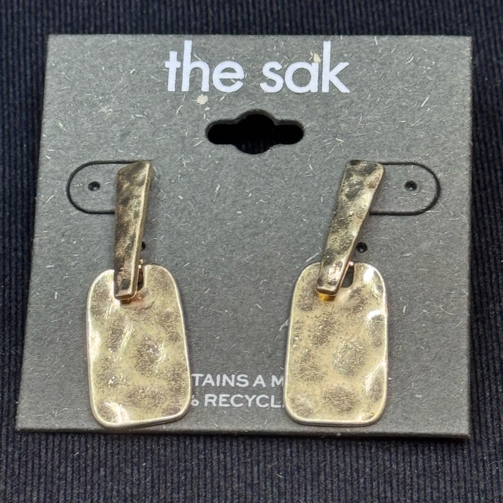 The Sak Gold Hammered Rectangle Earrings
 1.5 inch approx